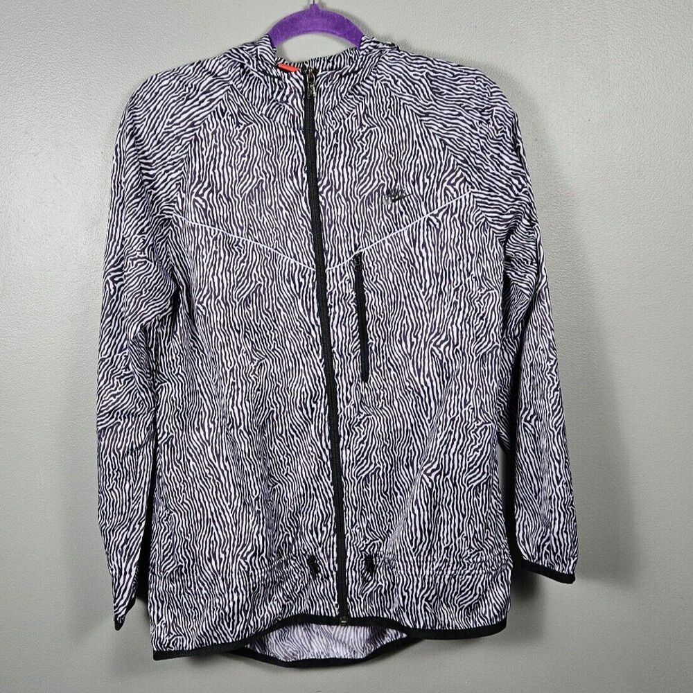 Nike Windrunner Womens M Purple Dynasty Zebra‎ Print Hooded Running Jacket